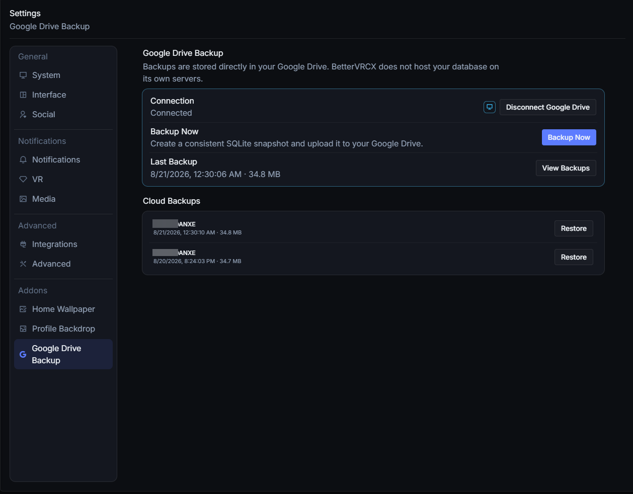 Google Drive Cloud Backup Addon